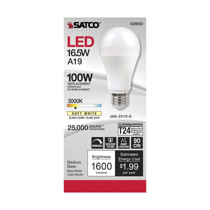 Satco S28653 16.5W A19 LED Light Bulb