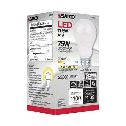 Satco S28651 11.5W A19 LED Light Bulb