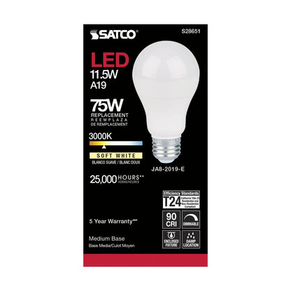 Satco S28651 11.5W A19 LED Light Bulb