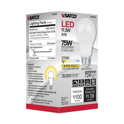 Satco S28650 11.5W A19 LED Light Bulb