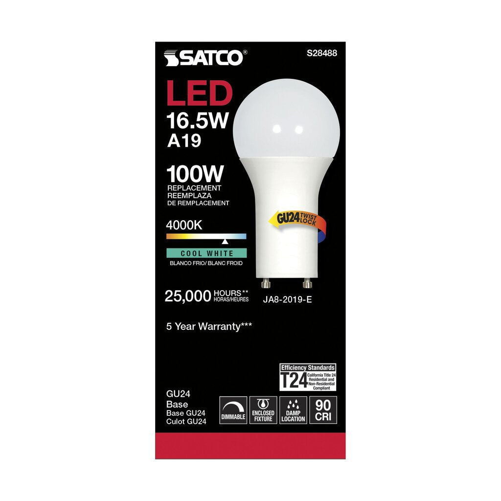 Satco S28488 16.5W A19 LED Light Bulb