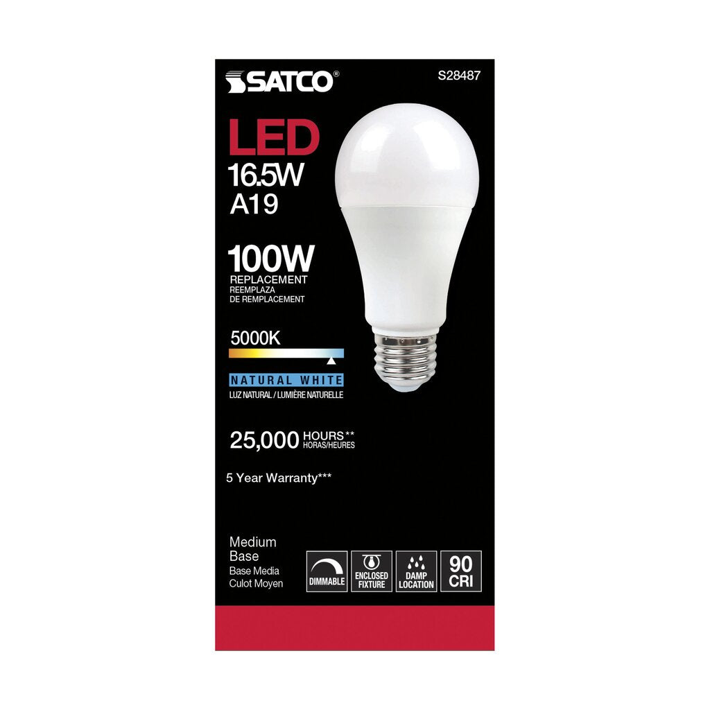 Satco S28487 16.5W A19 LED Light Bulb