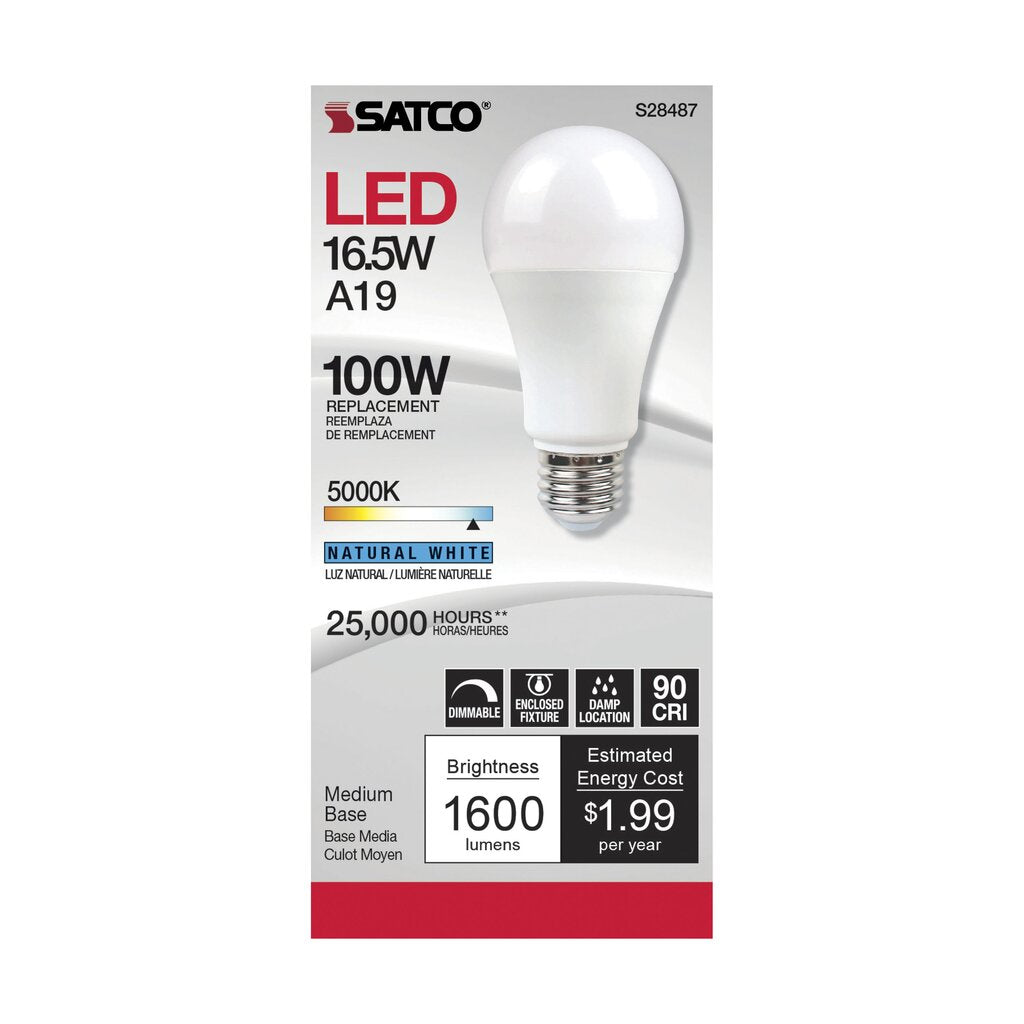 Satco S28487 16.5W A19 LED Light Bulb