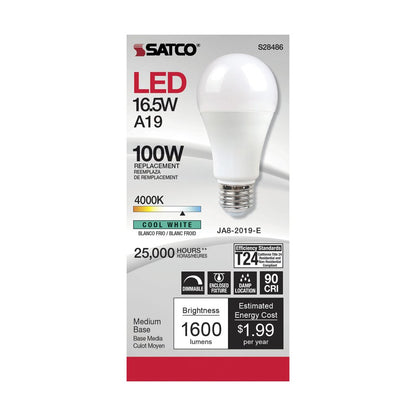 Satco S28486 16.5W A19 LED Light Bulb