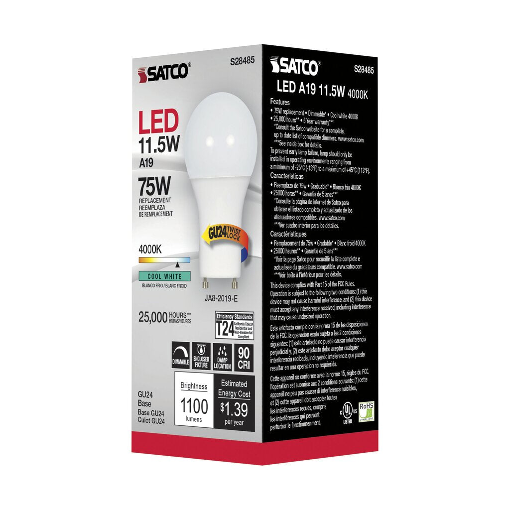 Satco S28485 11.5W A19 LED Light Bulb