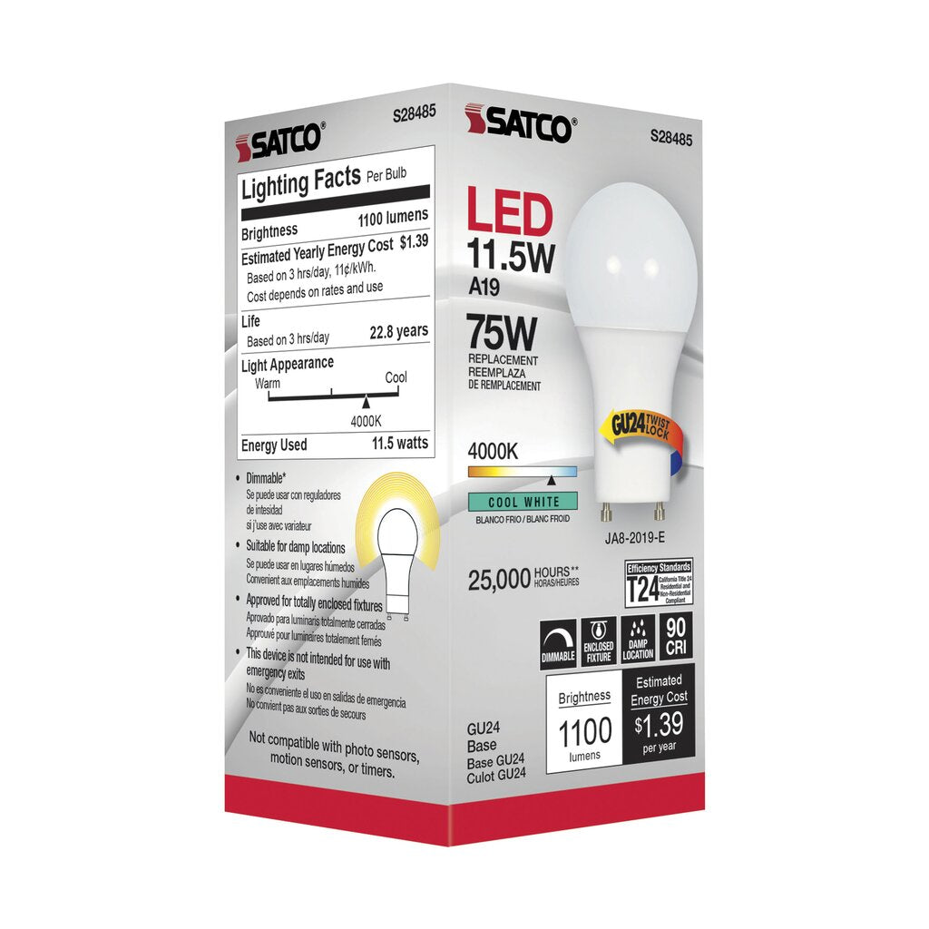 Satco S28485 11.5W A19 LED Light Bulb