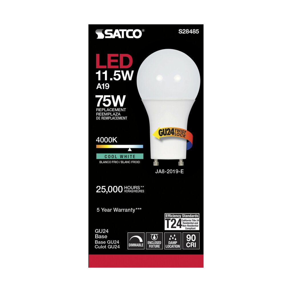 Satco S28485 11.5W A19 LED Light Bulb
