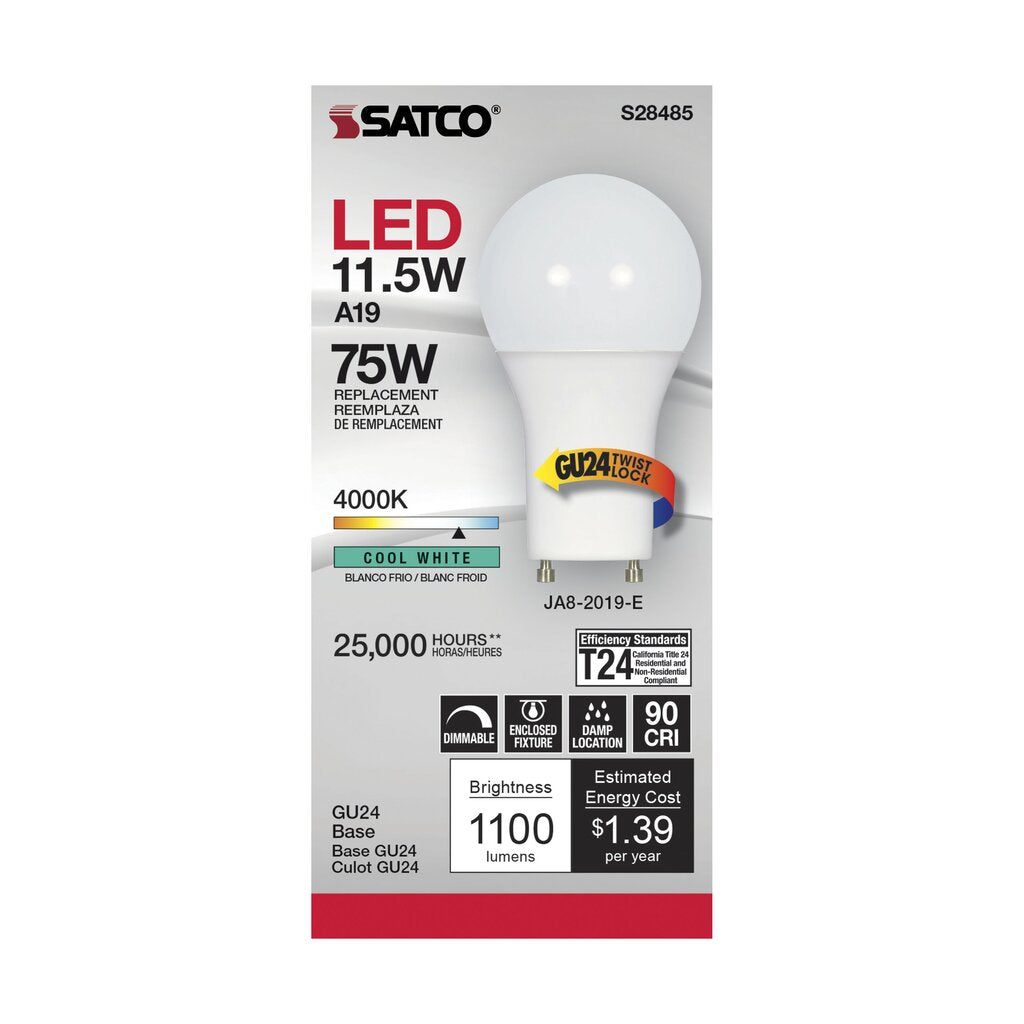 Satco S28485 11.5W A19 LED Light Bulb
