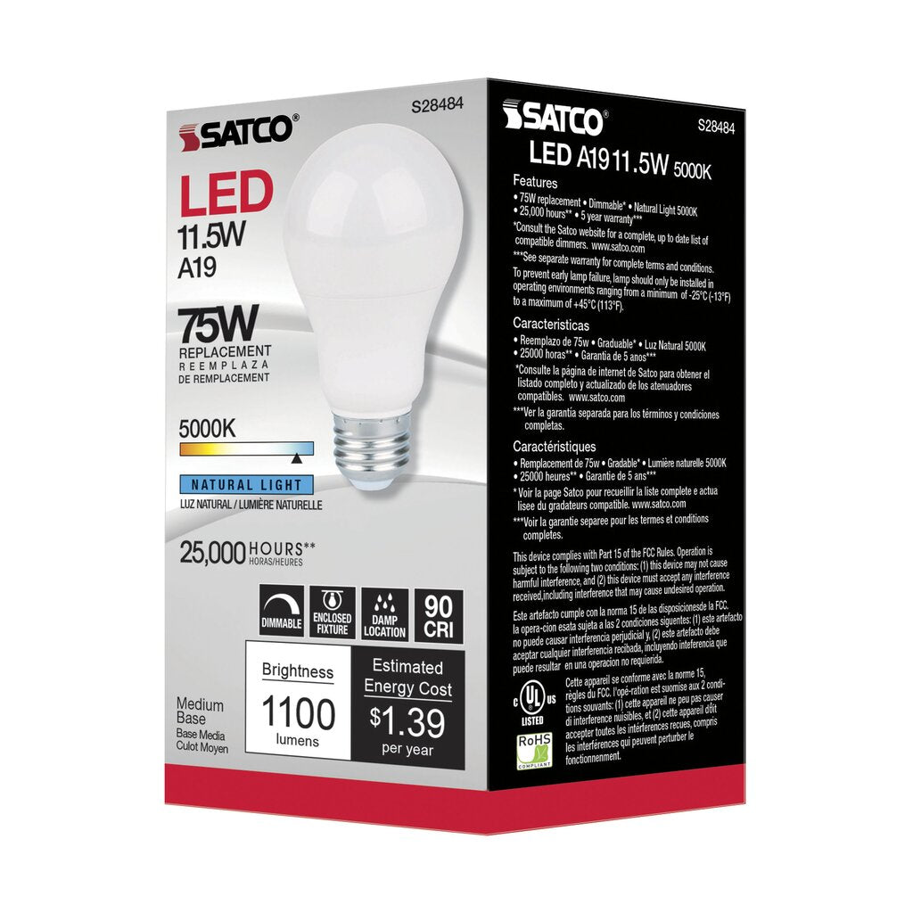 Satco S28484 11.5W A19 LED Light Bulb