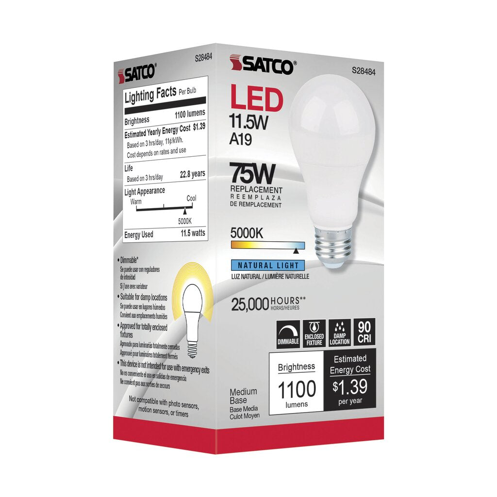 Satco S28484 11.5W A19 LED Light Bulb