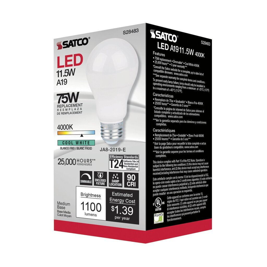 Satco S28483 11.5W A19 LED Light Bulb