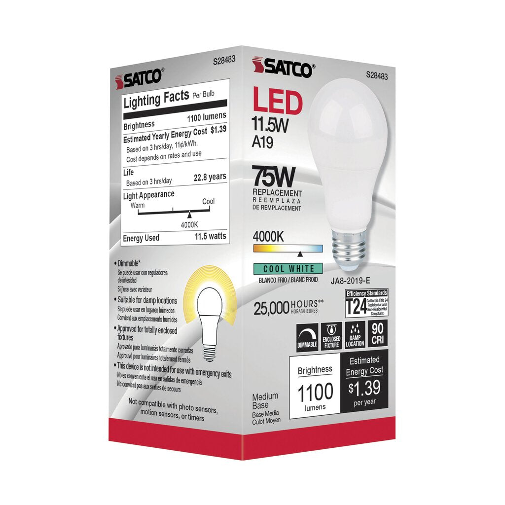 Satco S28483 11.5W A19 LED Light Bulb