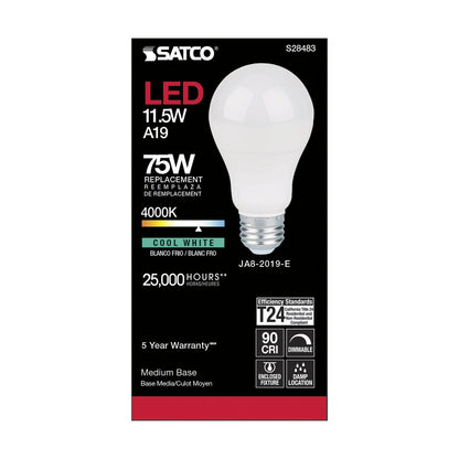 Satco S28483 11.5W A19 LED Light Bulb