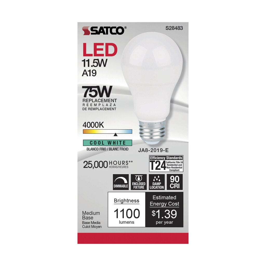 Satco S28483 11.5W A19 LED Light Bulb