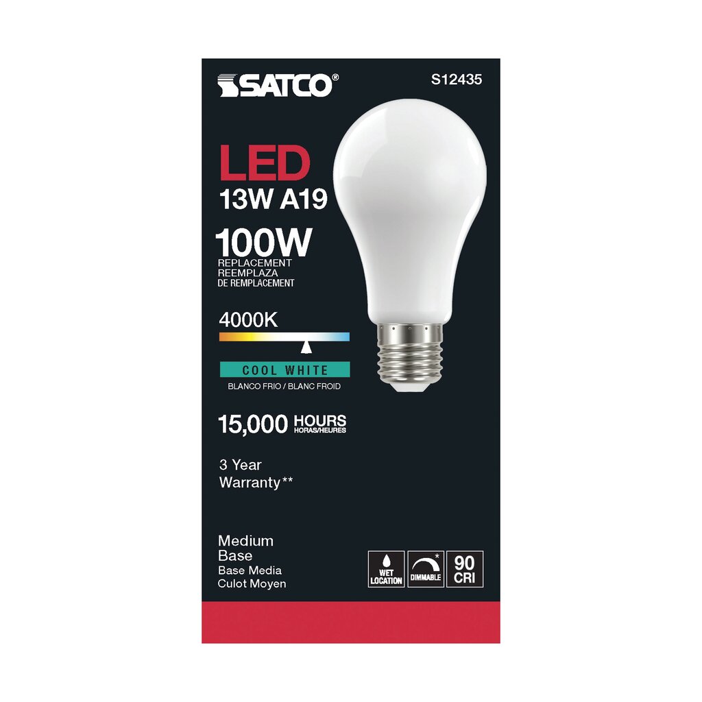Satco S12435 13.5W A19 LED Light Bulb