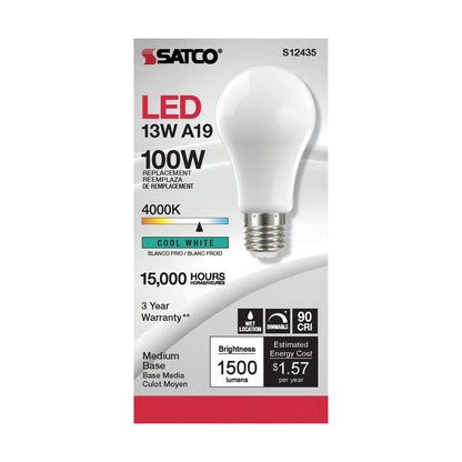 Satco S12435 13.5W A19 LED Light Bulb