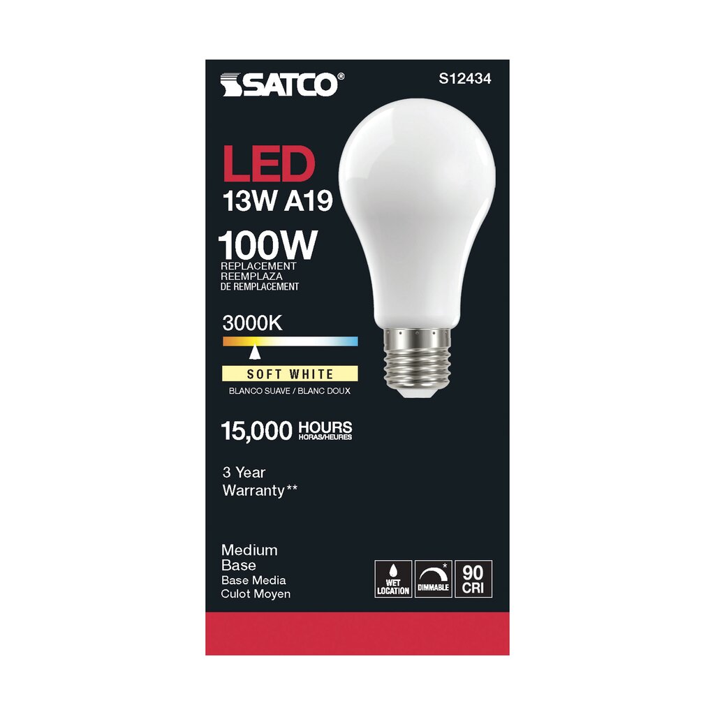 Satco S12434 13.5W A19 LED Light Bulb
