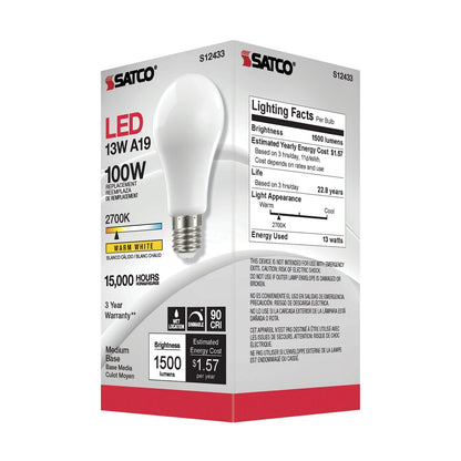 Satco S12433 13.5W A19 Warm White LED Light Bulb