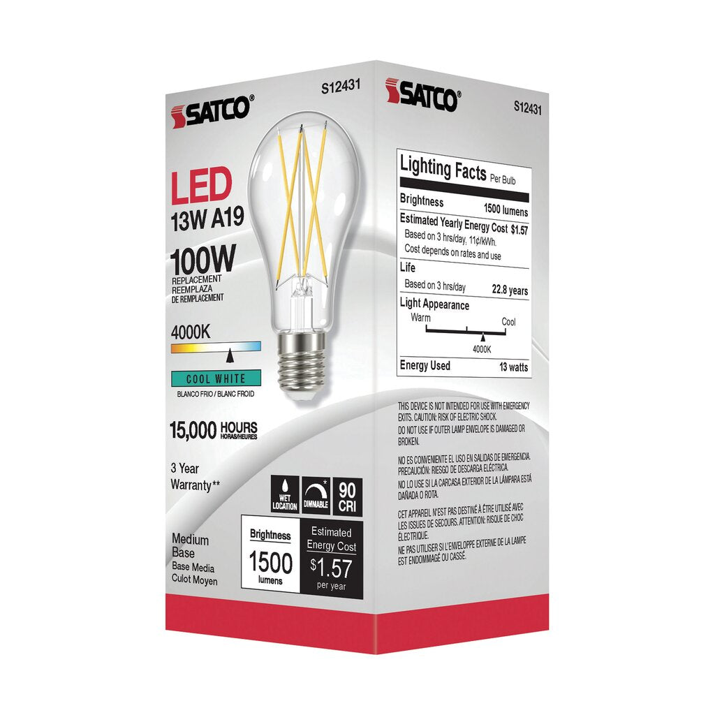 Satco S12431 12.5W A19 LED Light Bulb