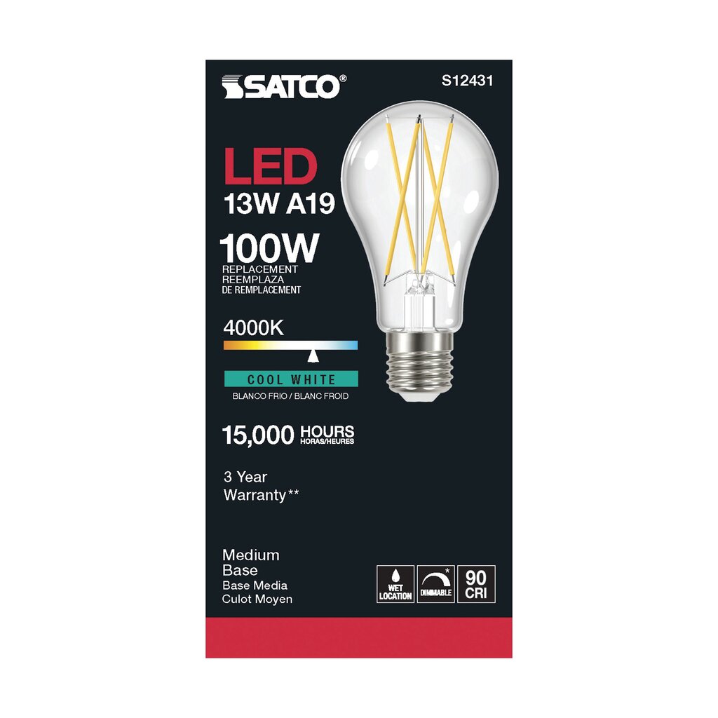 Satco S12431 12.5W A19 LED Light Bulb