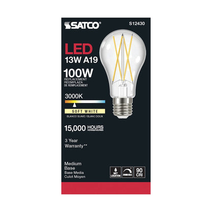 Satco S12430 12.5W A19 LED Light Bulb