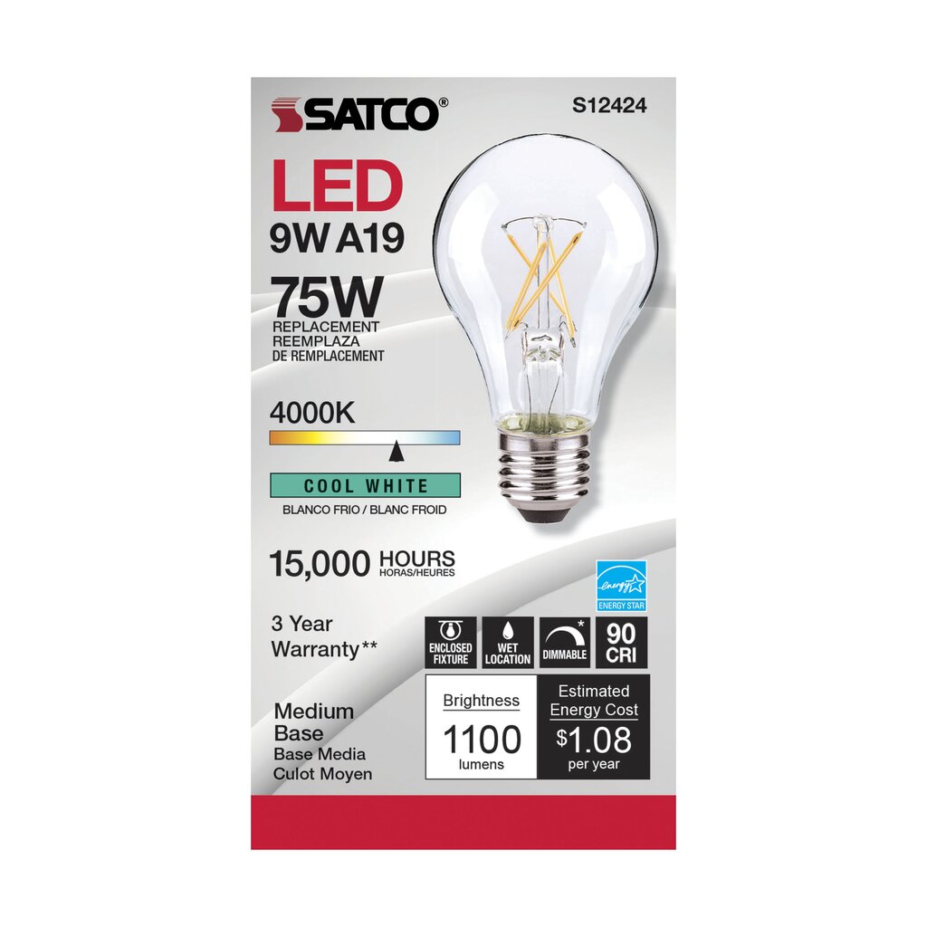 Satco S12424 10.5W A19 LED Light Bulb