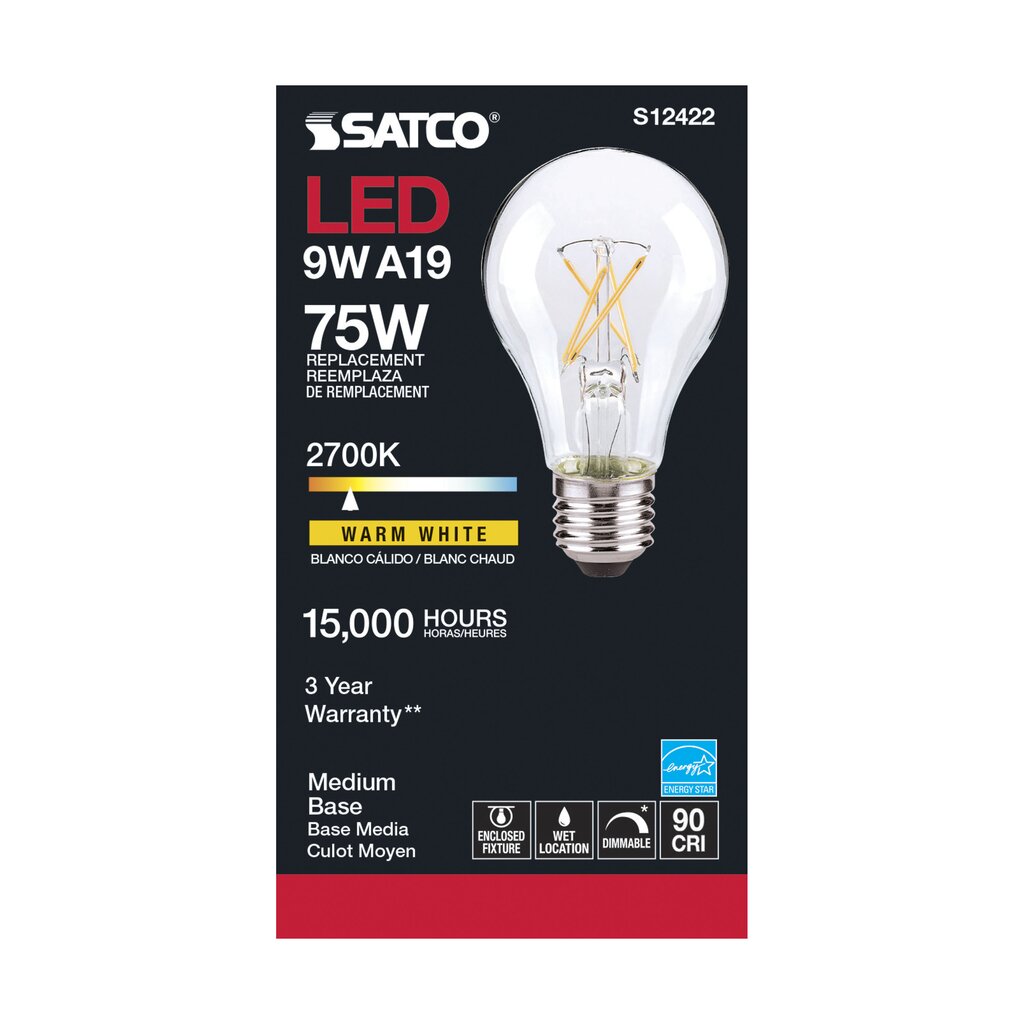 Satco S12422 10.5W A19 Warm White LED Light Bulb