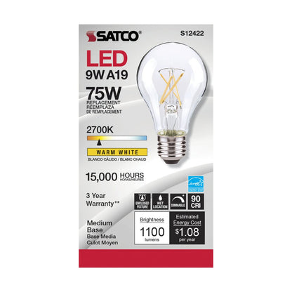 Satco S12422 10.5W A19 Warm White LED Light Bulb