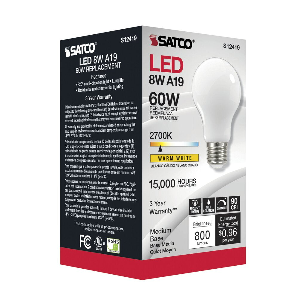 Satco S12419 8.2W A19 LED Light Bulb