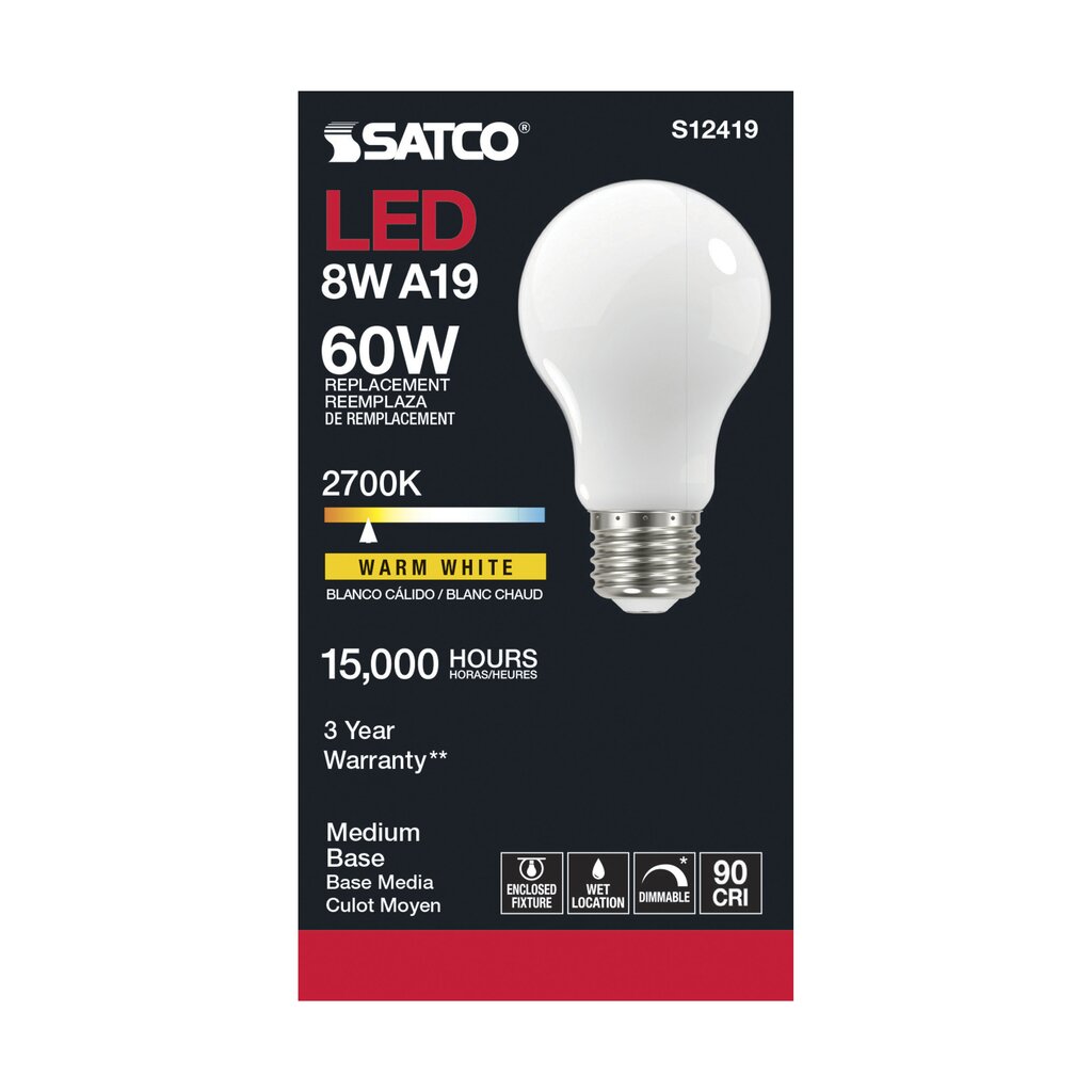 Satco S12419 8.2W A19 LED Light Bulb