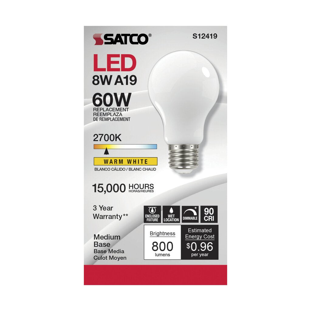 Satco S12419 8.2W A19 LED Light Bulb