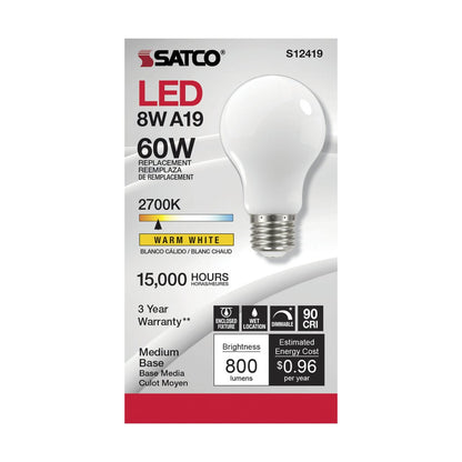 Satco S12419 8.2W A19 LED Light Bulb