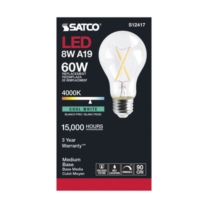 Satco S12417 8W A19 LED Light Bulb