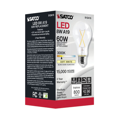 Satco S12415 8W A19 LED Light Bulb