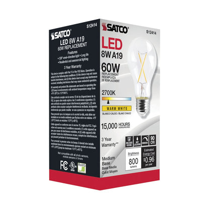 Satco S12414 8W A19 LED Light Bulb