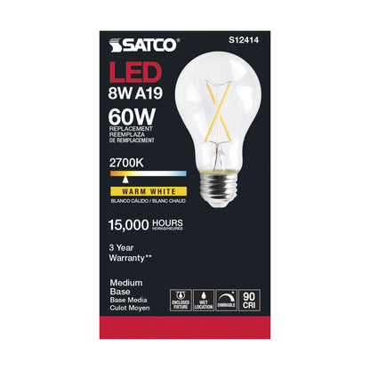 Satco S12414 8W A19 LED Light Bulb