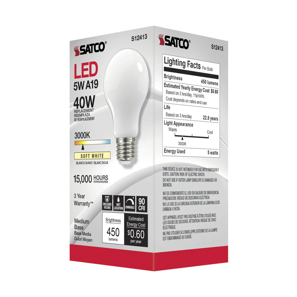 Satco S12413 5W A19 LED Light Bulb