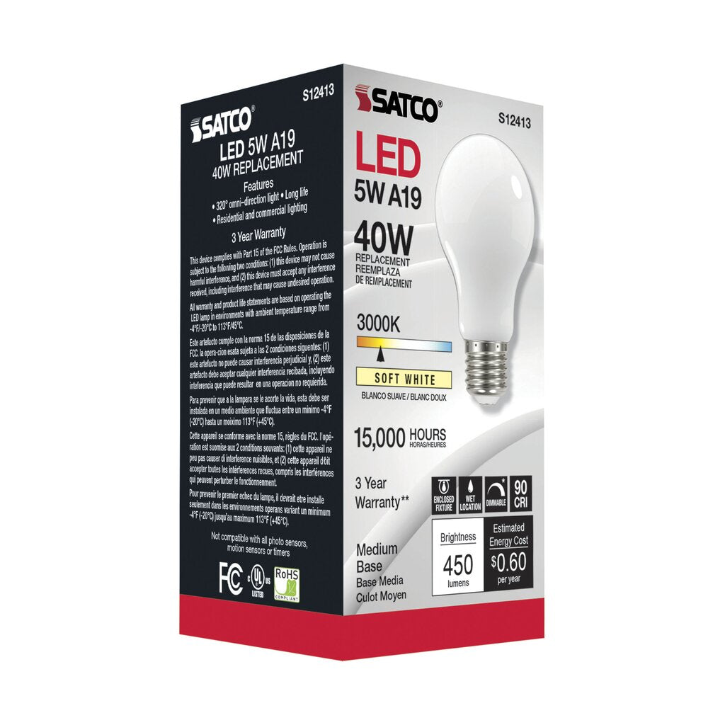 Satco S12413 5W A19 LED Light Bulb
