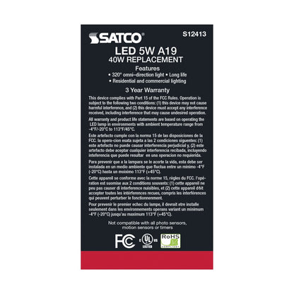 Satco S12413 5W A19 LED Light Bulb