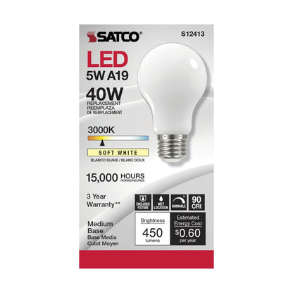 Satco S12413 5W A19 LED Light Bulb