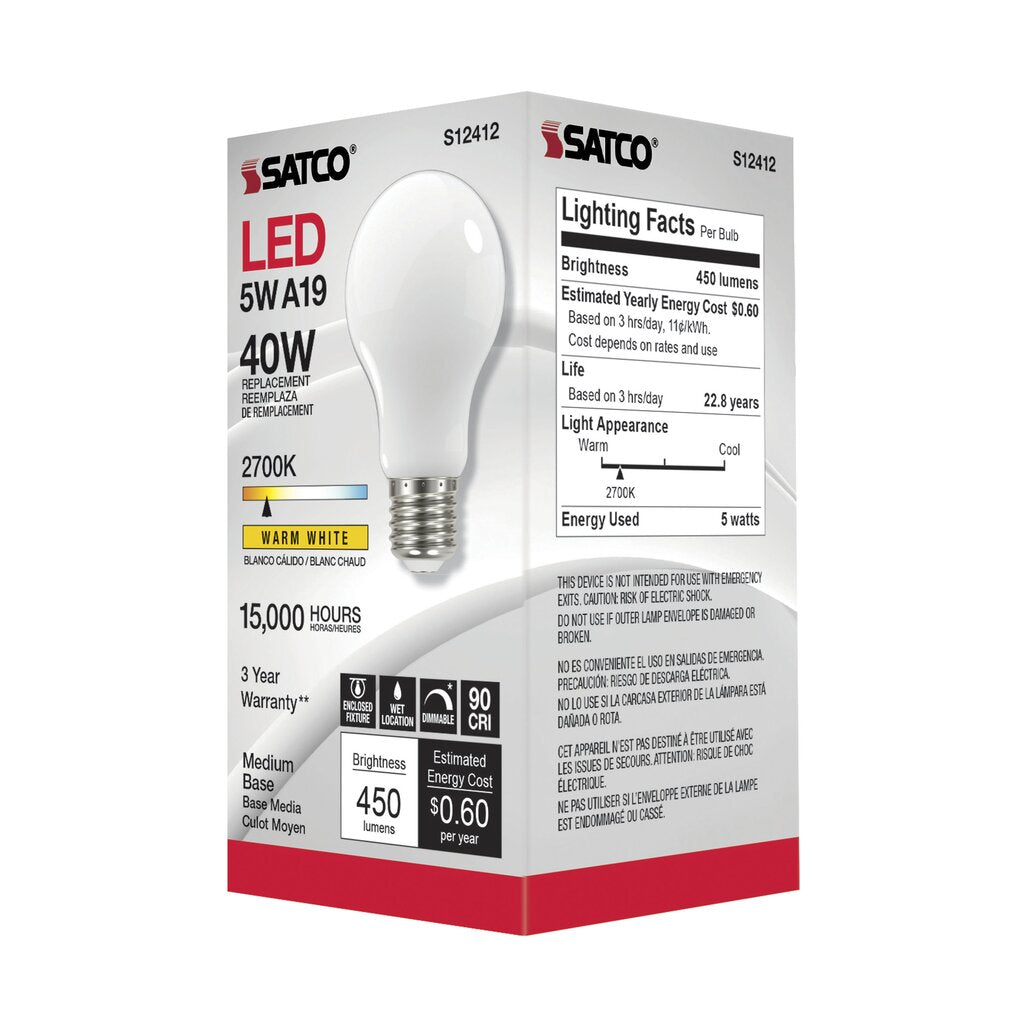 Satco S12412 5W A19 LED Light Bulb