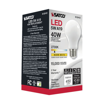Satco S12412 5W A19 LED Light Bulb