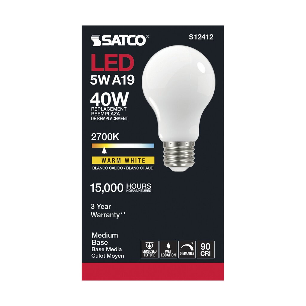 Satco S12412 5W A19 LED Light Bulb