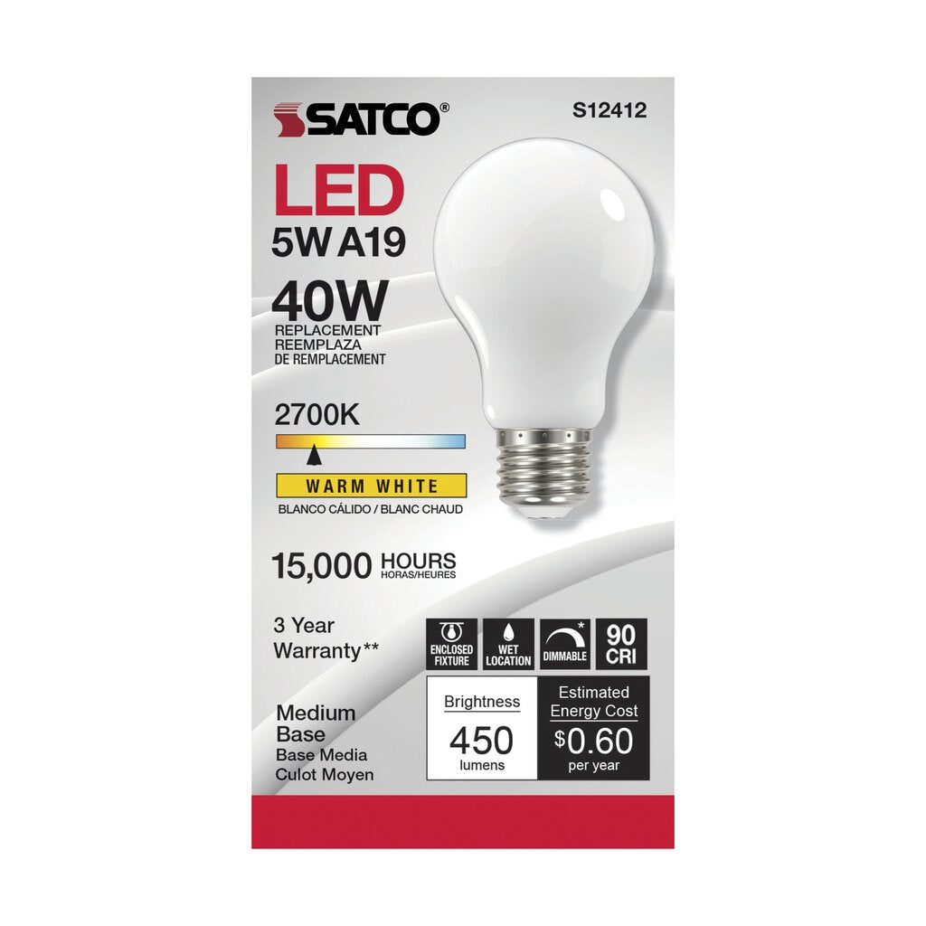 Satco S12412 5W A19 LED Light Bulb