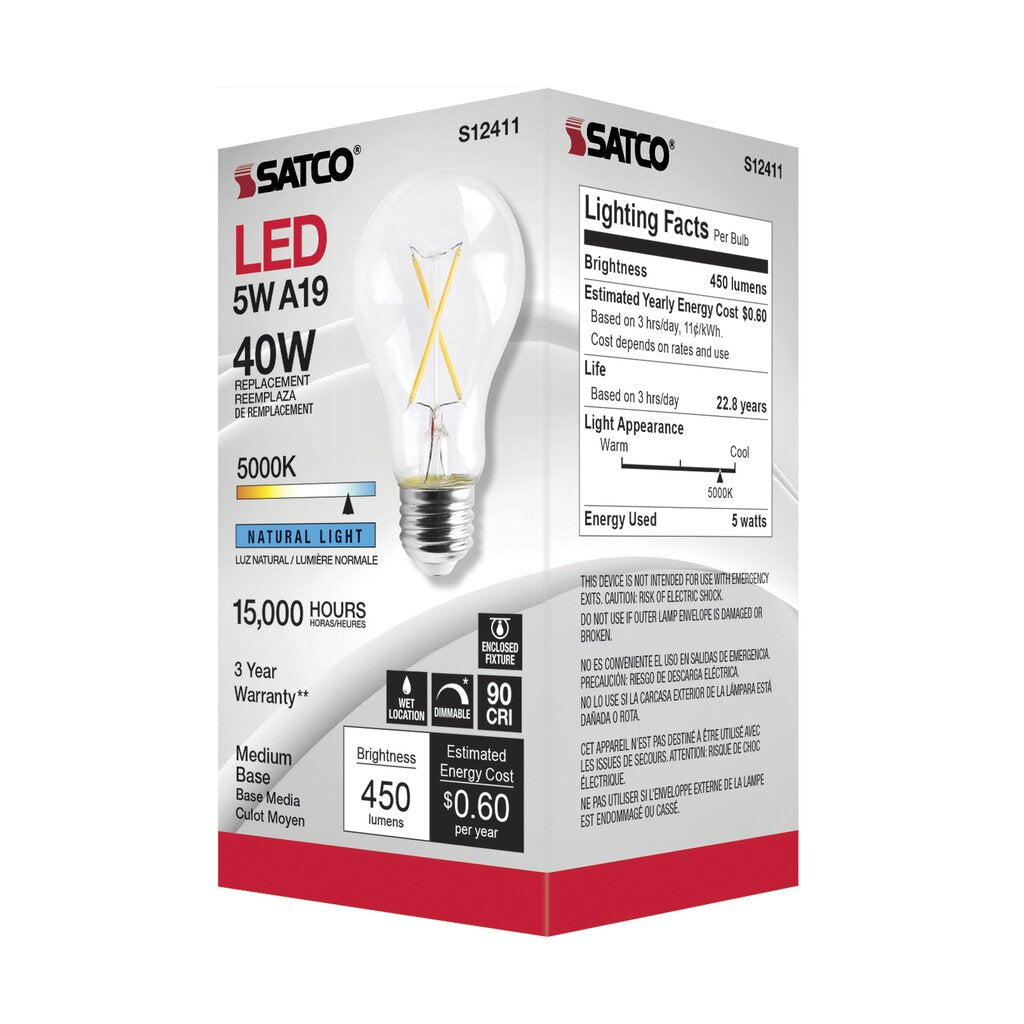 Satco S12411 5W A19 LED Light Bulb
