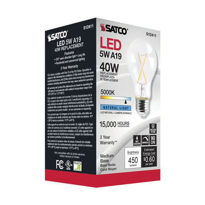 Satco S12411 5W A19 LED Light Bulb