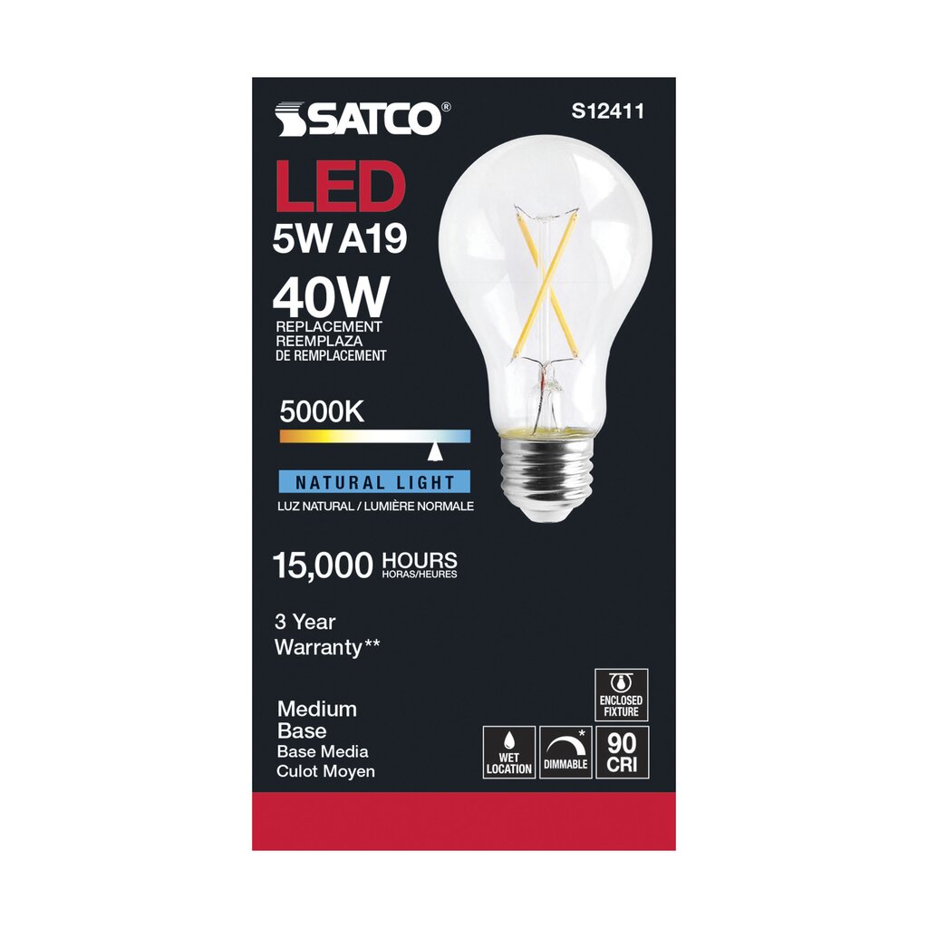 Satco S12411 5W A19 LED Light Bulb