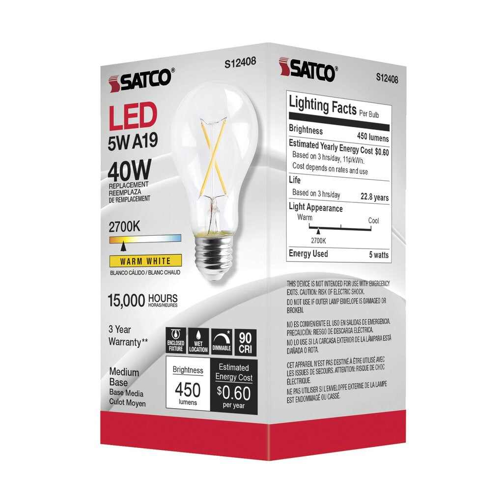 Satco S12408 5W A19 LED Light Bulb