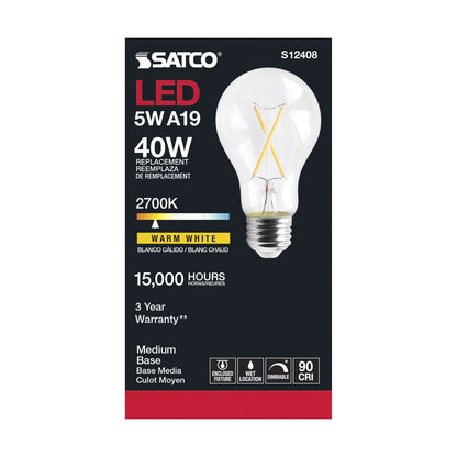 Satco S12408 5W A19 LED Light Bulb
