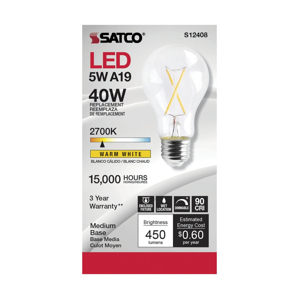 Satco S12408 5W A19 LED Light Bulb